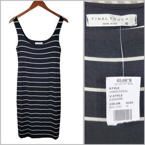 NEW Final Touch Tank Shirt Dress sz Medium Midi Sleeveless Lined Stripe Black